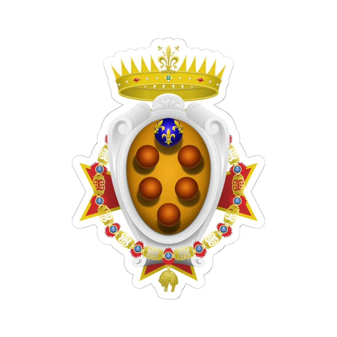 Coat of arms of the Grand Duchy of Tuscany 1562-1737 (Italy) (Coat of Arms) STICKER Vinyl Kiss-Cut Decal 6 Inch White - The Sticker Space