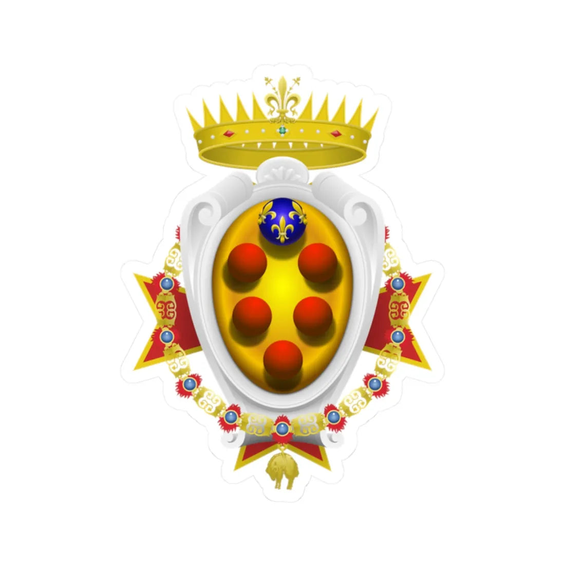 Coat of arms of the Grand Duchy of Tuscany 1562-1737 - type 2 (Italy) (Coat of Arms) STICKER Vinyl Kiss-Cut Decal 2 Inch White - The Sticker Space