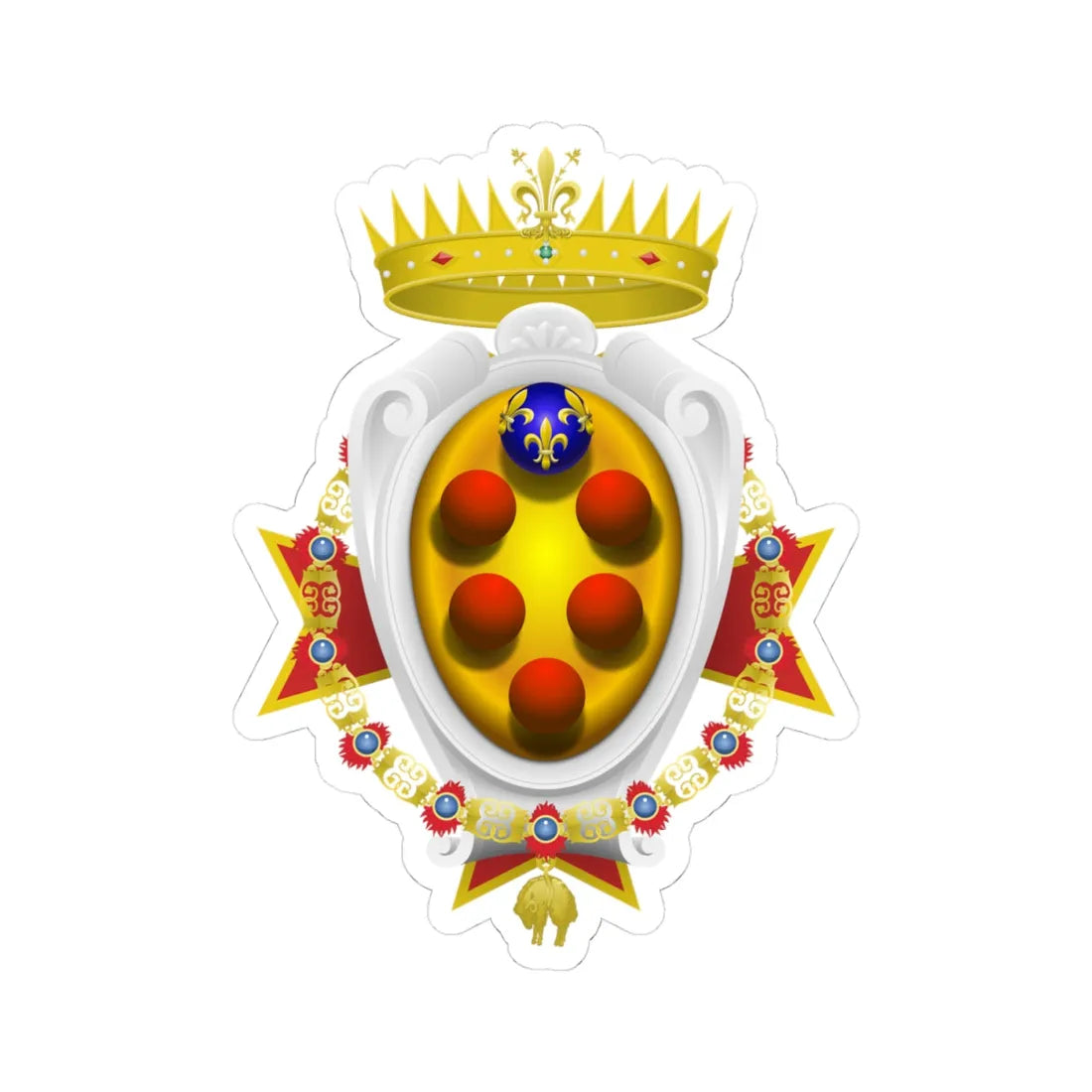 Coat of arms of the Grand Duchy of Tuscany 1562-1737 - type 2 (Italy) (Coat of Arms) STICKER Vinyl Kiss-Cut Decal 4 Inch White - The Sticker Space
