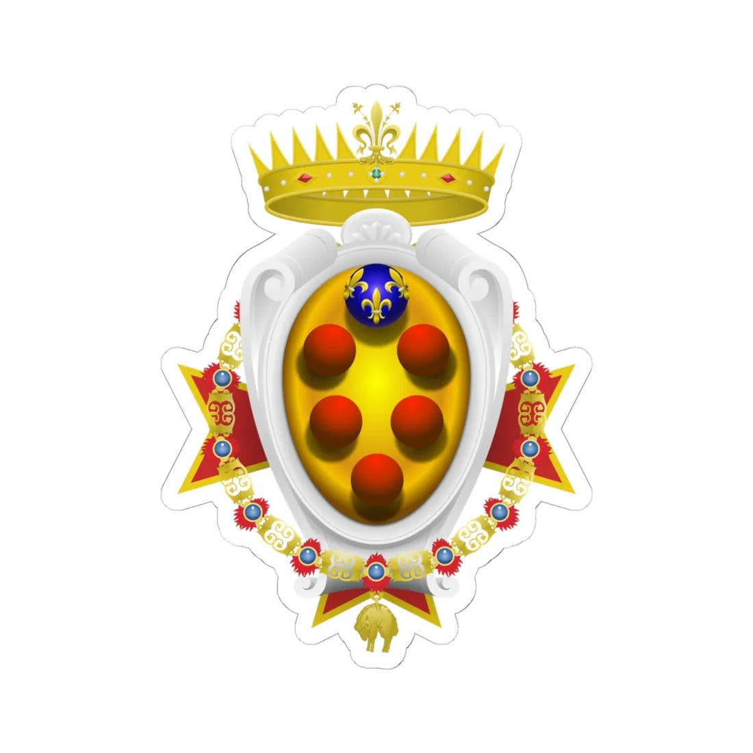 Coat of arms of the Grand Duchy of Tuscany 1562-1737 - type 2 (Italy) (Coat of Arms) STICKER Vinyl Kiss-Cut Decal 6 Inch White - The Sticker Space