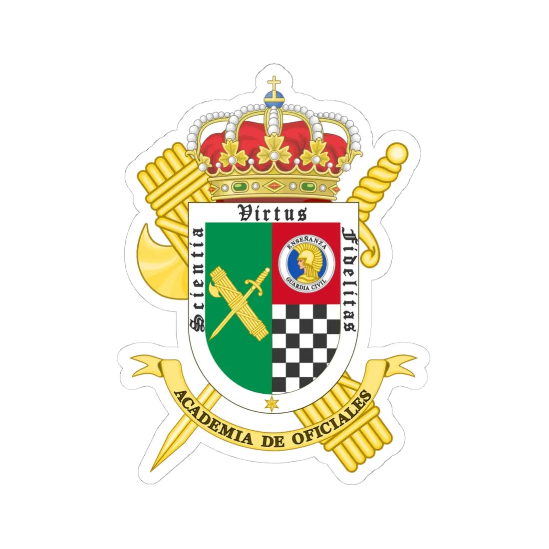 Coat of Arms of the Guardia Civils Officers Academy-Aranjuez Center (Spain) (Coat of Arms) STICKER Vinyl Kiss-Cut Decal 4 Inch White - The Sticker Space