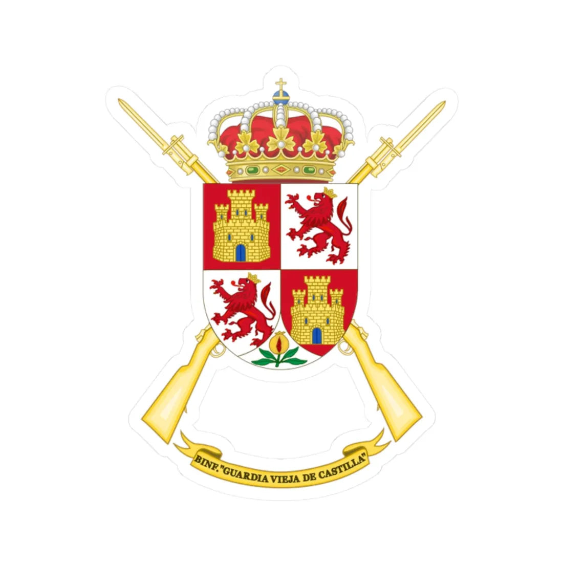 Coat of Arms of the Infantry Battalion Guardia Vieja de Castilla (Spain) (Coat of Arms) STICKER Vinyl Kiss-Cut Decal 2 Inch White - The Sticker Space