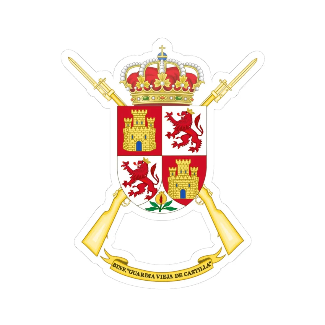 Coat of Arms of the Infantry Battalion Guardia Vieja de Castilla (Spain) (Coat of Arms) STICKER Vinyl Kiss-Cut Decal 3 Inch White - The Sticker Space