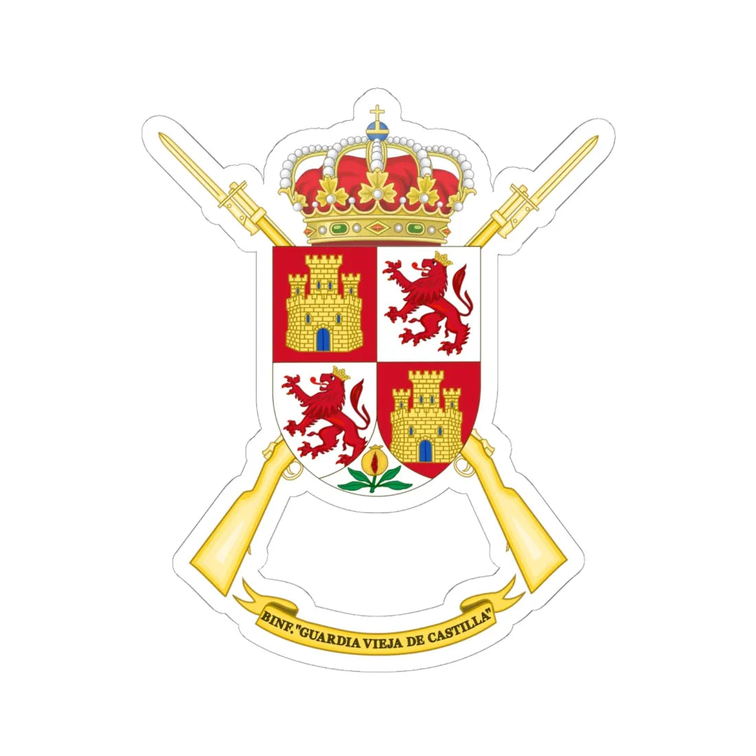 Coat of Arms of the Infantry Battalion Guardia Vieja de Castilla (Spain) (Coat of Arms) STICKER Vinyl Kiss-Cut Decal 6 Inch White - The Sticker Space