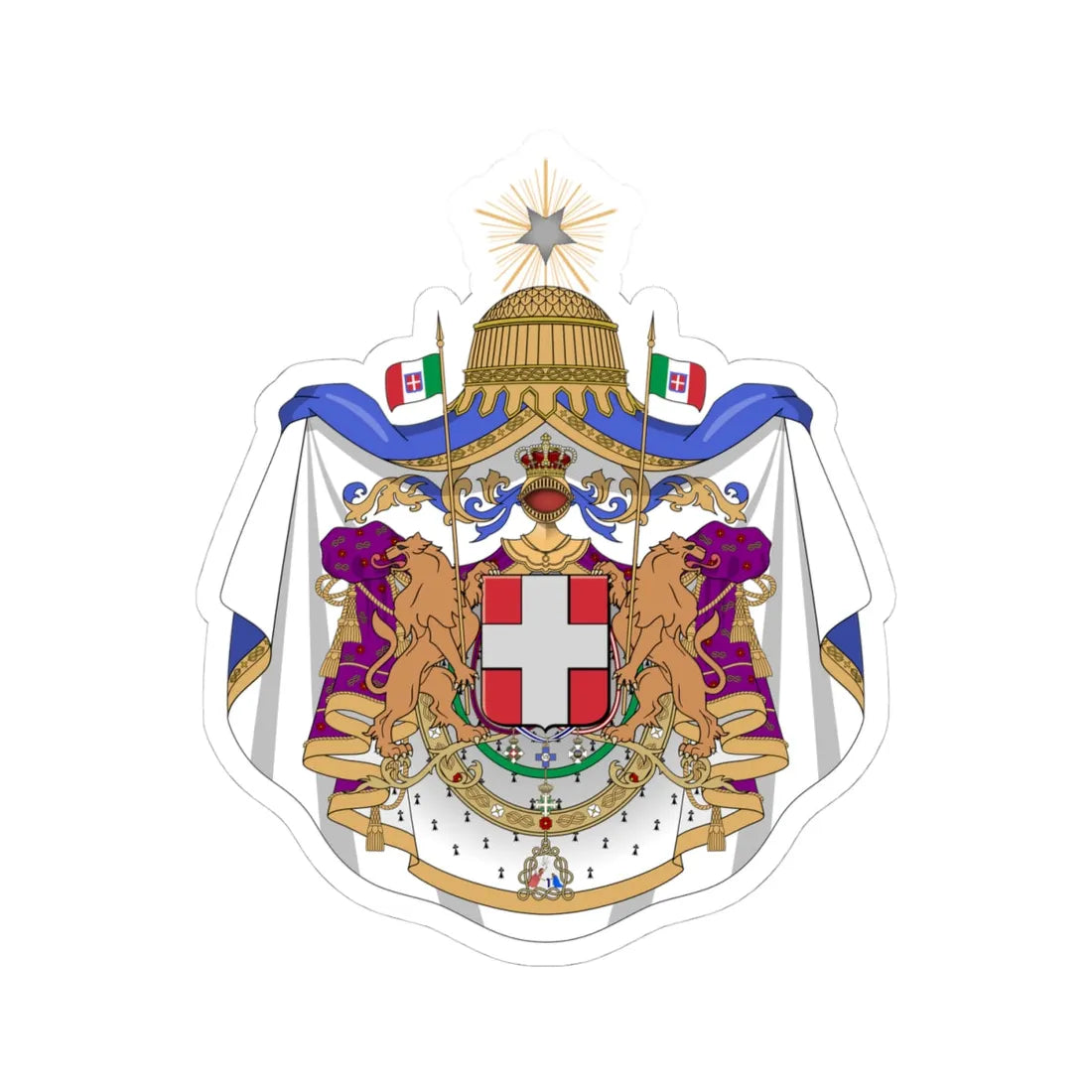 Coat of arms of the Kingdom of Italy 1870 (Italy) (Coat of Arms) STICKER Vinyl Kiss-Cut Decal 4 Inch White - The Sticker Space
