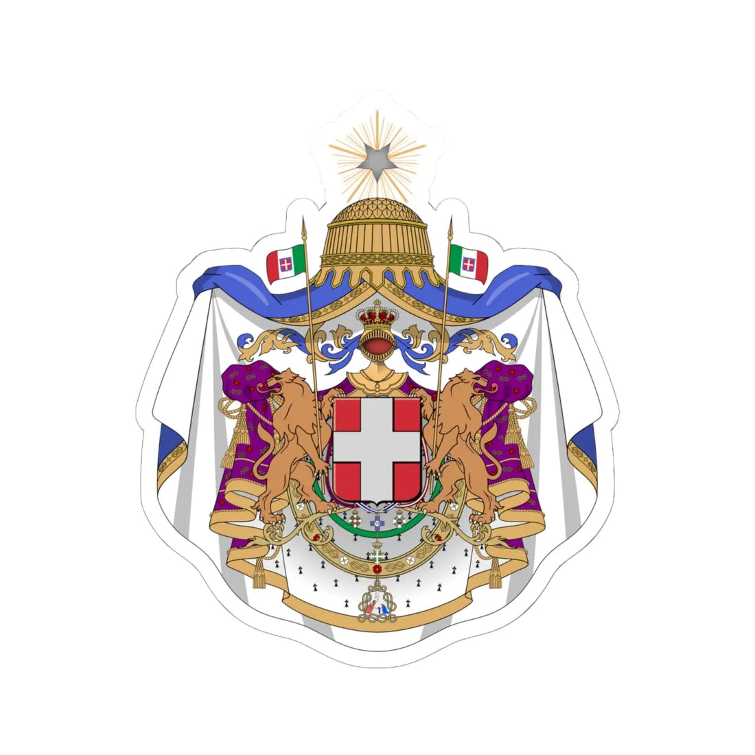 Coat of arms of the Kingdom of Italy 1870 (Italy) (Coat of Arms) STICKER Vinyl Kiss-Cut Decal 6 Inch White - The Sticker Space