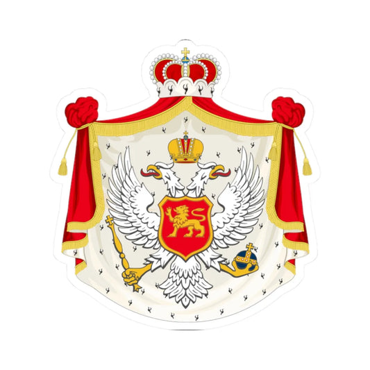 Coat of arms of the Kingdom of Montenegro red escutcheon (Montenegro) (Coat of Arms) STICKER Vinyl Kiss-Cut Decal 2 Inch White - The Sticker Space