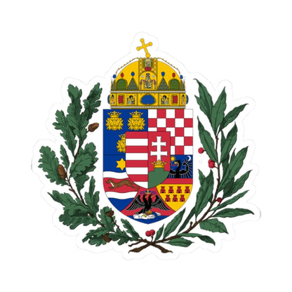 Coat of arms of the Lands of the Holy Hungarian Crown 1896-1915 oak and olive branches (Austria) (Coat of Arms) STICKER Vinyl Kiss-Cut Decal 2 Inch White - The Sticker Space