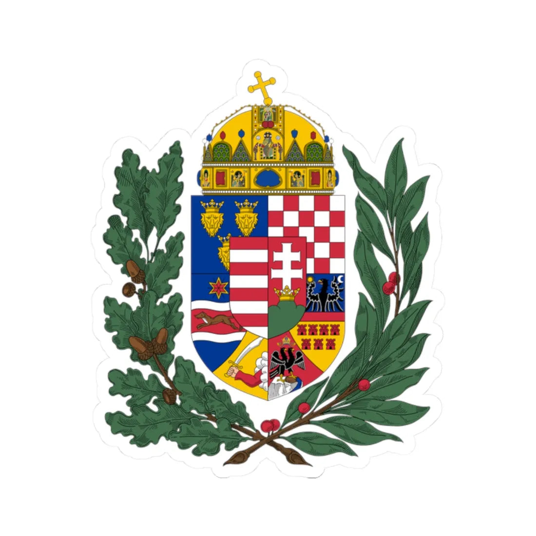 Coat of arms of the Lands of the Holy Hungarian Crown 1915-1918 1919-1946 oak and olive branches (Austria) (Coat of Arms) STICKER Vinyl Kiss-Cut Decal 2 Inch White - The Sticker Space