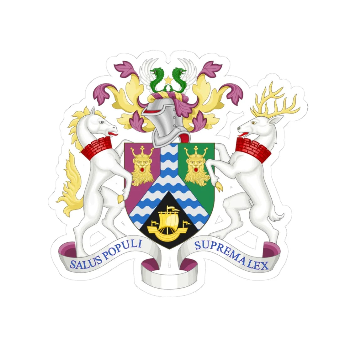 Coat of arms of the London Borough of Lewisham (England) (Coat of Arms) STICKER Vinyl Kiss-Cut Decal 3 Inch White - The Sticker Space
