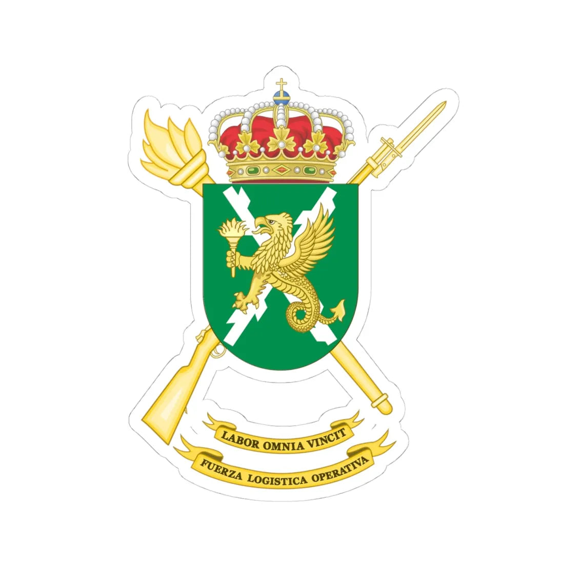 Coat of Arms of the Operational Logistics Force (Spain) (Coat of Arms) STICKER Vinyl Kiss-Cut Decal 4 Inch White - The Sticker Space