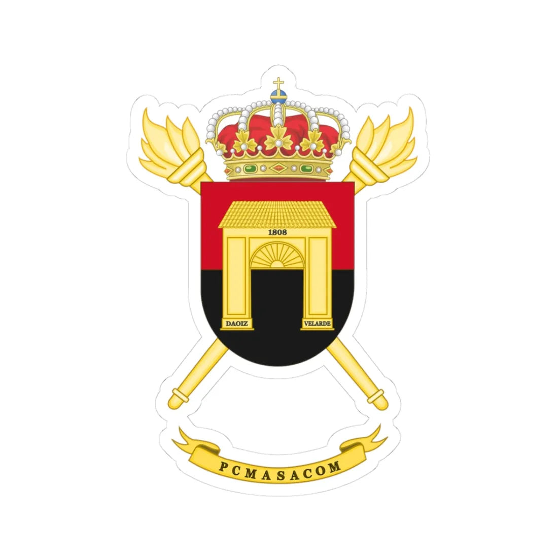 Coat of Arms of the PCMASACOM (Spain) (Coat of Arms) STICKER Vinyl Kiss-Cut Decal 3 Inch White - The Sticker Space