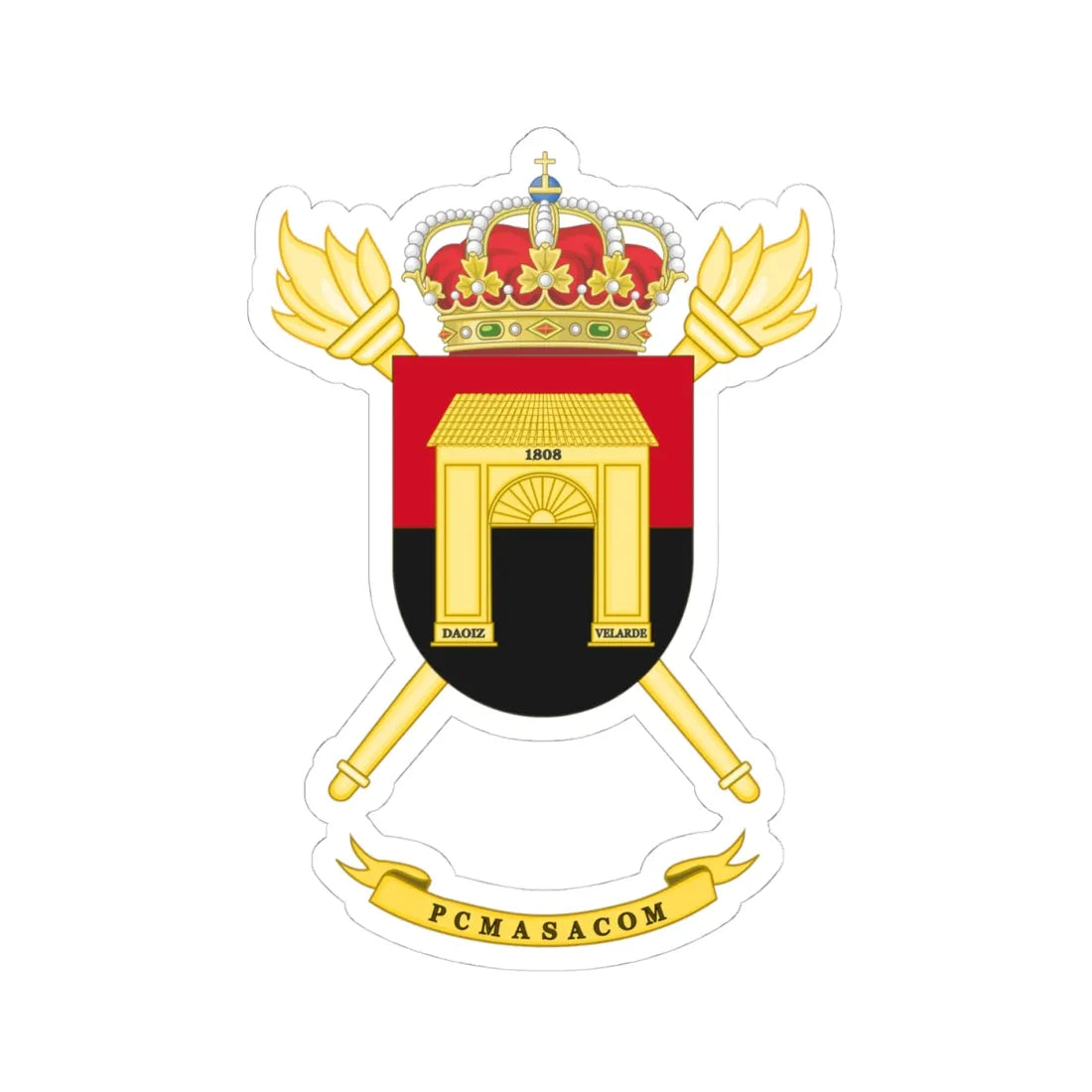 Coat of Arms of the PCMASACOM (Spain) (Coat of Arms) STICKER Vinyl Kiss-Cut Decal 4 Inch White - The Sticker Space