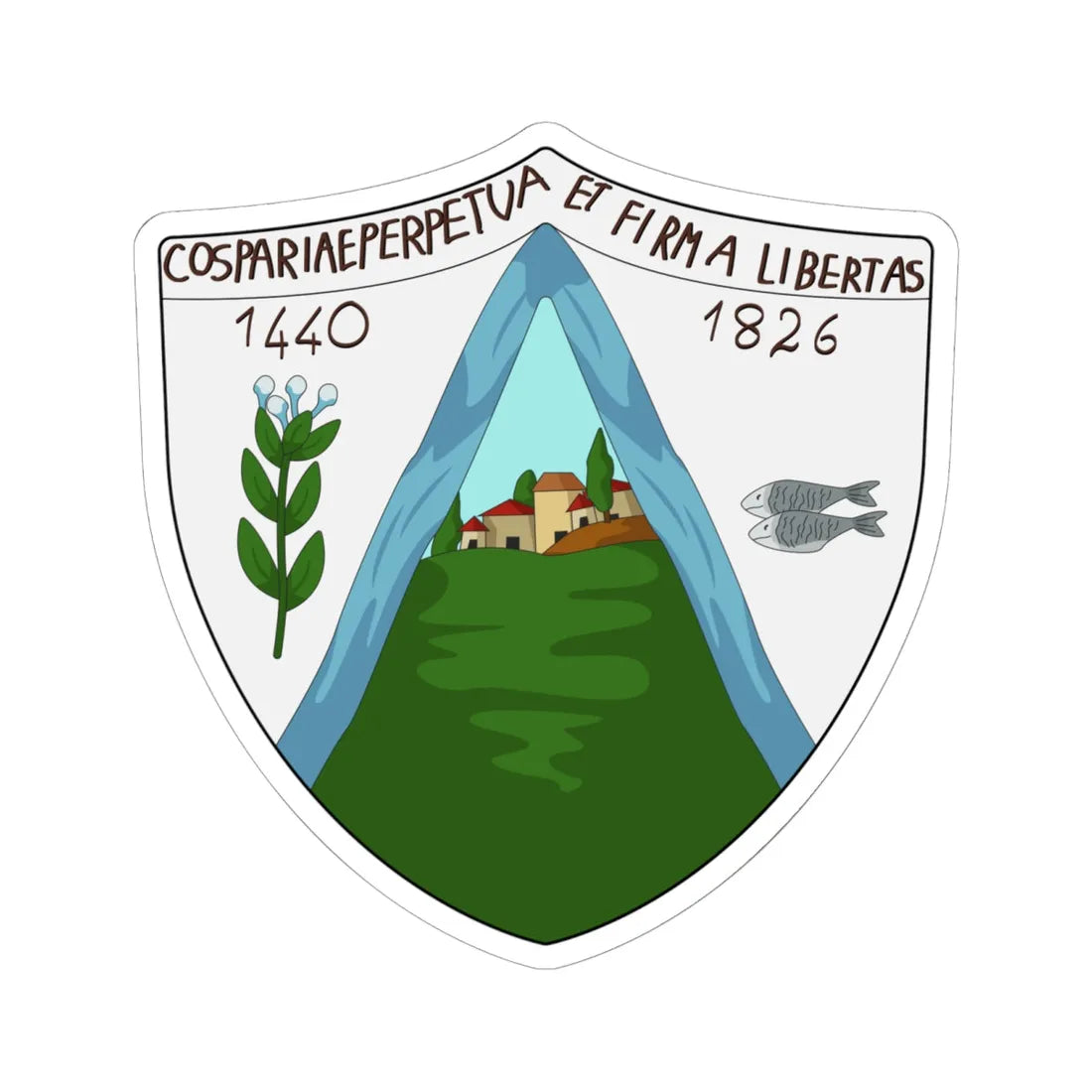 Coat of arms of the Republic of Cospaia (Italy) (Coat of Arms) STICKER Vinyl Kiss-Cut Decal 6 Inch White - The Sticker Space