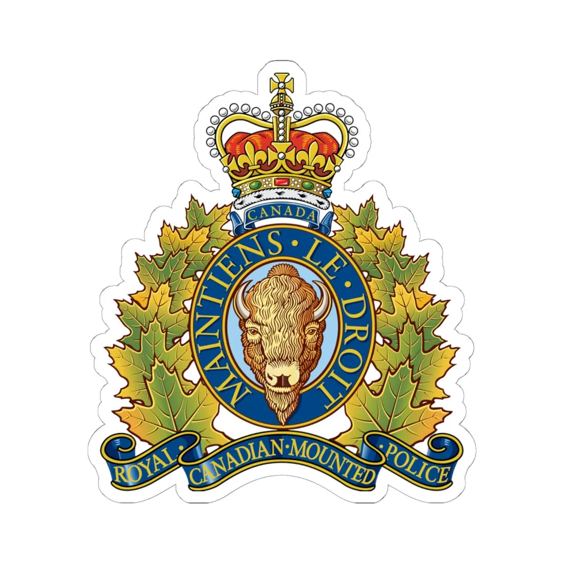 Coat of arms of the Royal Canadian Mounted Police (Canada) (Coat of Arms) STICKER Vinyl Kiss-Cut Decal 6 Inch White - The Sticker Space