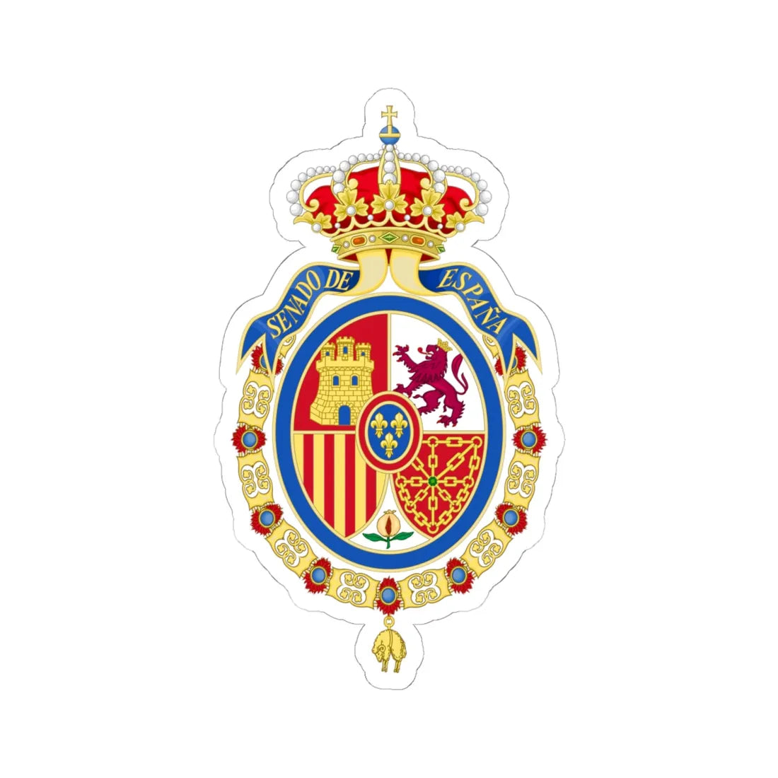 Coat of Arms of the Senate of Spain (Spain) (Coat of Arms) STICKER Vinyl Kiss-Cut Decal 6 Inch White - The Sticker Space