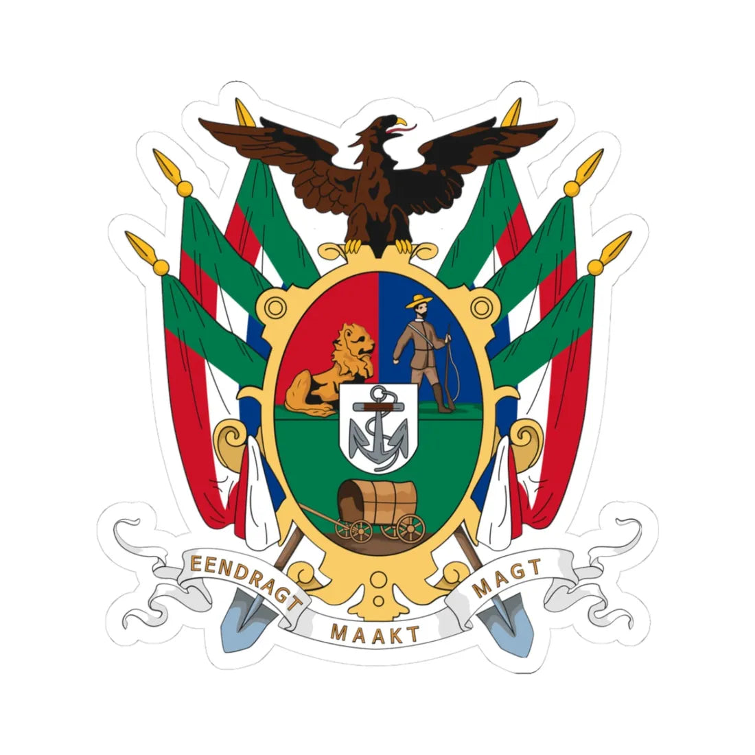 Coat of arms of the South African Republic (South Africa) (Coat of Arms) STICKER Vinyl Kiss-Cut Decal 3 Inch White - The Sticker Space