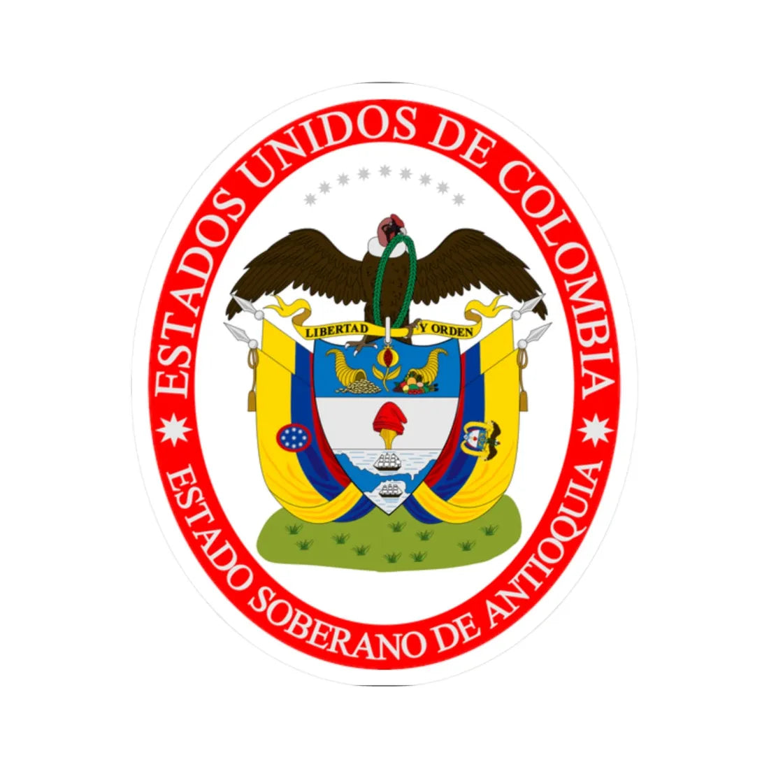 Coat of arms of the Sovereign State of Antioquia (Colombia) (Coat of Arms) STICKER Vinyl Kiss-Cut Decal 2 Inch White - The Sticker Space