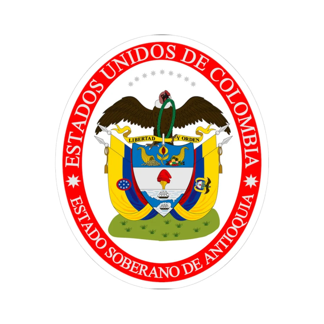 Coat of arms of the Sovereign State of Antioquia (Colombia) (Coat of Arms) STICKER Vinyl Kiss-Cut Decal 3 Inch White - The Sticker Space