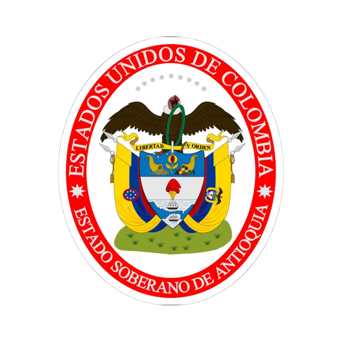 Coat of arms of the Sovereign State of Antioquia (Colombia) (Coat of Arms) STICKER Vinyl Kiss-Cut Decal 4 Inch White - The Sticker Space