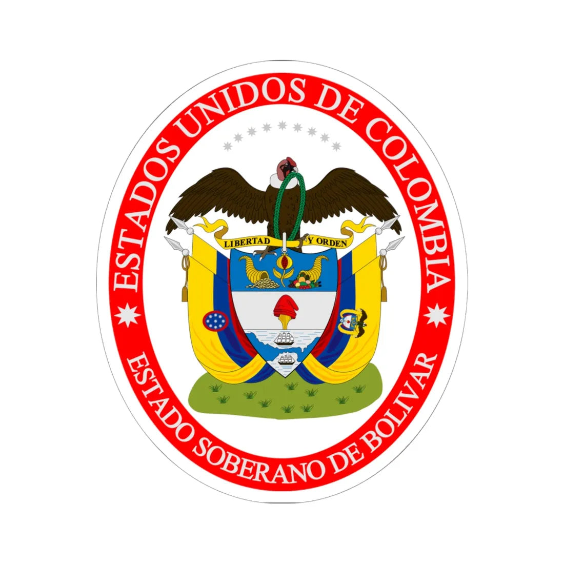 Coat of arms of the Sovereign State of Bolivar (Colombia) (Coat of Arms) STICKER Vinyl Kiss-Cut Decal 6 Inch White - The Sticker Space