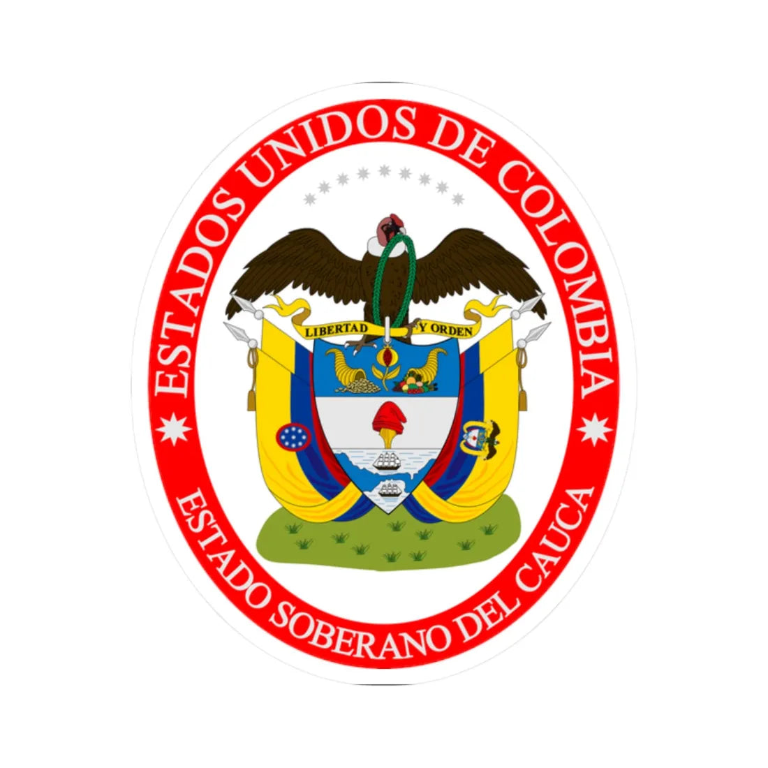 Coat of arms of the Sovereign State of Cauca (Colombia) (Coat of Arms) STICKER Vinyl Kiss-Cut Decal 2 Inch White - The Sticker Space