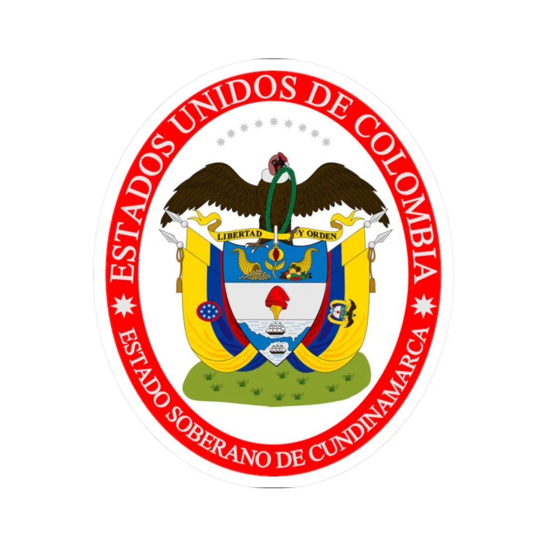 Coat of arms of the Sovereign State of Cundinamarca (Colombia) (Coat of Arms) STICKER Vinyl Kiss-Cut Decal 2 Inch White - The Sticker Space