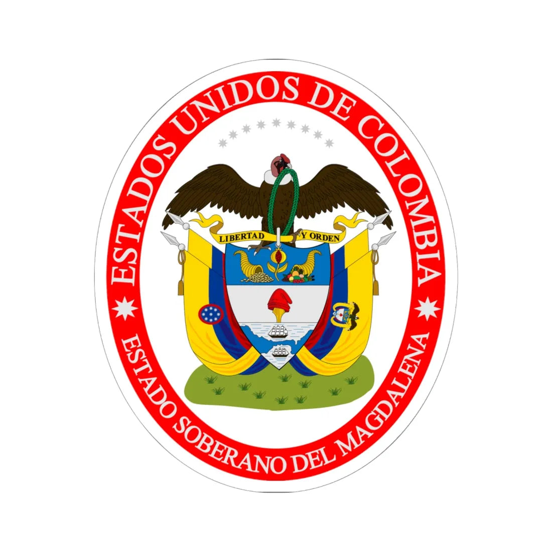 Coat of arms of the Sovereign State of Magdalena (Colombia) (Coat of Arms) STICKER Vinyl Kiss-Cut Decal 6 Inch White - The Sticker Space