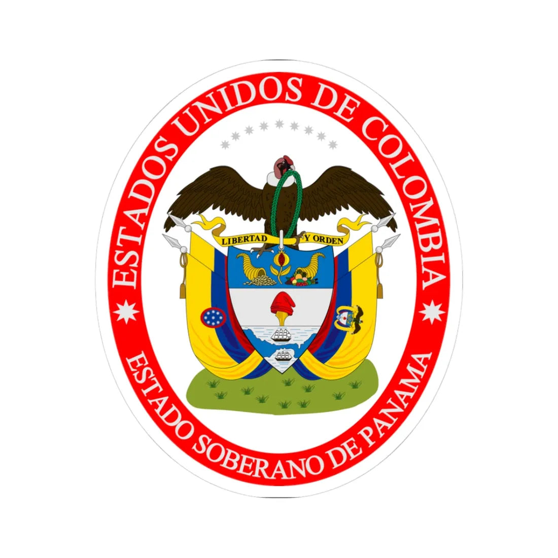 Coat of arms of the Sovereign State of Panama (Colombia) (Coat of Arms) STICKER Vinyl Kiss-Cut Decal 3 Inch White - The Sticker Space