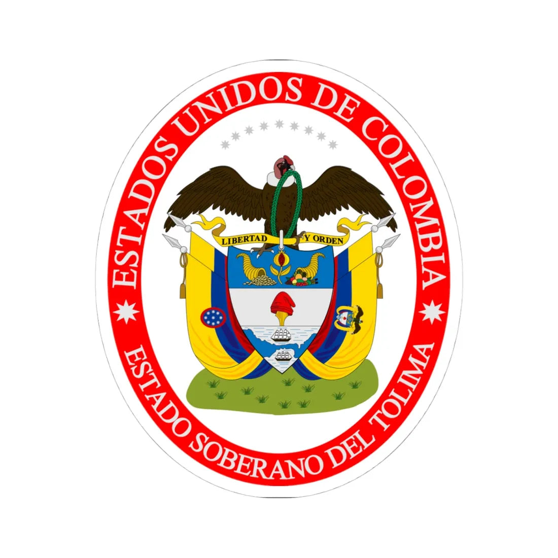 Coat of arms of the Sovereign State of Tolima (Colombia) (Coat of Arms) STICKER Vinyl Kiss-Cut Decal 4 Inch White - The Sticker Space