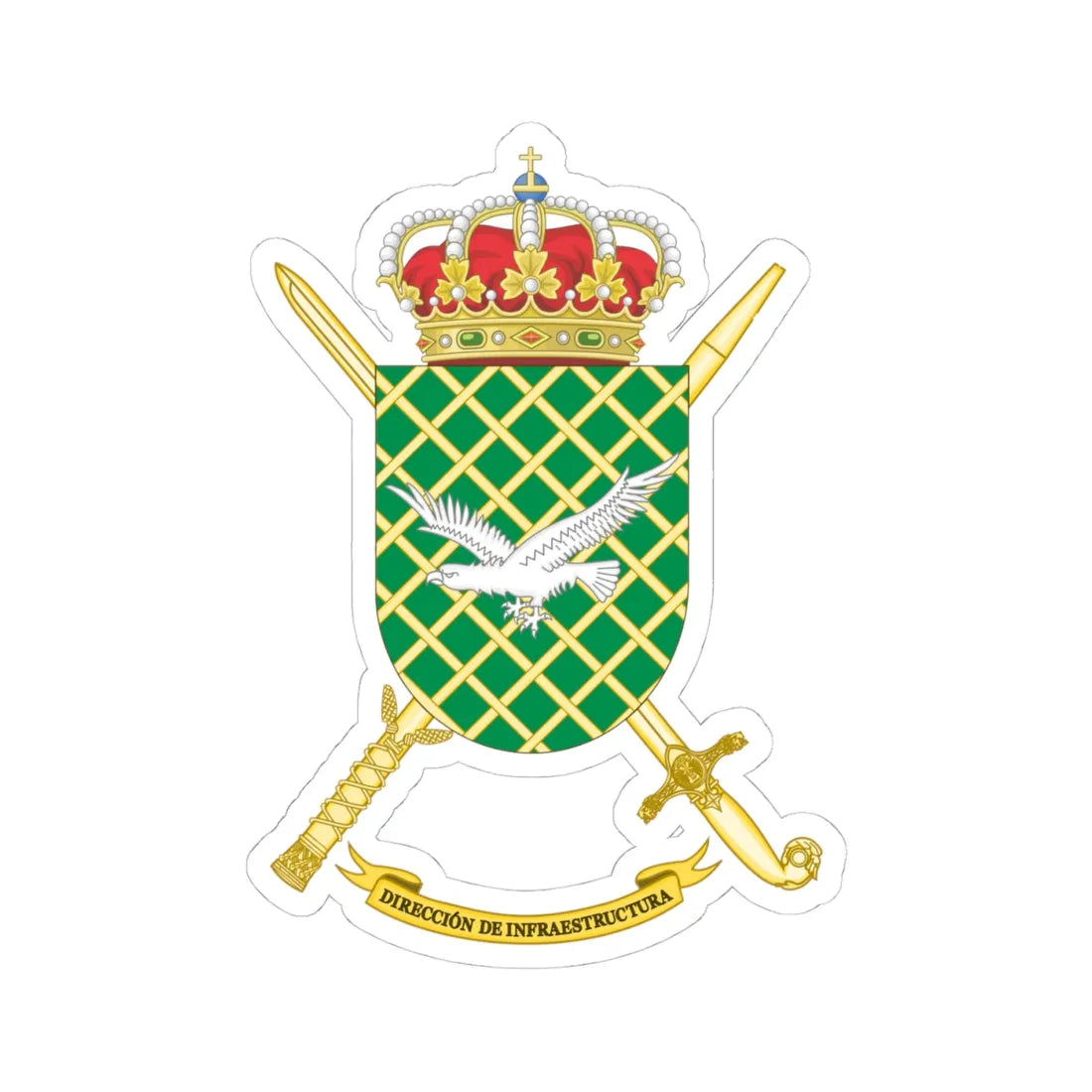 Coat of Arms of the Spanish Amy Infrastructures Direction (Spain) (Coat of Arms) STICKER Vinyl Kiss-Cut Decal 4 Inch White - The Sticker Space