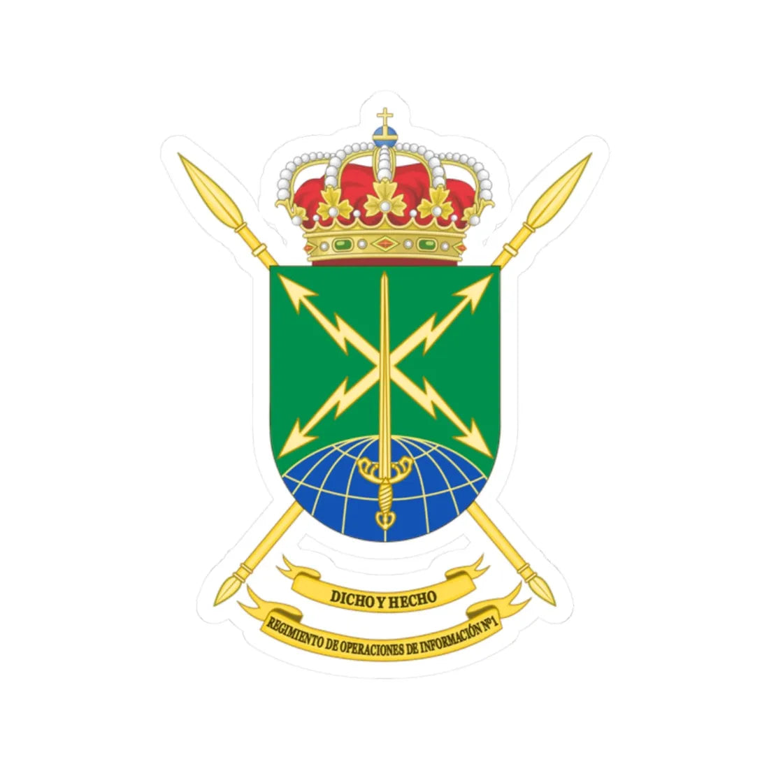 Coat of Arms of the Spanish Army 1st Information Operations Regiment (Spain) (Coat of Arms) STICKER Vinyl Kiss-Cut Decal 2 Inch White - The Sticker Space