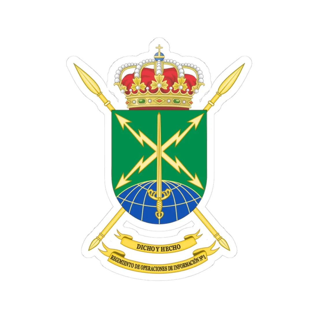 Coat of Arms of the Spanish Army 1st Information Operations Regiment (Spain) (Coat of Arms) STICKER Vinyl Kiss-Cut Decal 3 Inch White - The Sticker Space