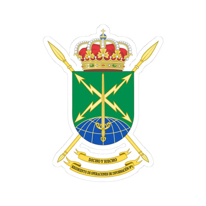 Coat of Arms of the Spanish Army 1st Information Operations Regiment (Spain) (Coat of Arms) STICKER Vinyl Kiss-Cut Decal 3 Inch White - The Sticker Space