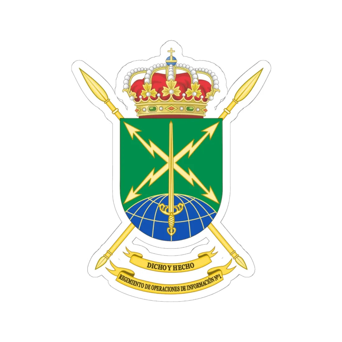 Coat of Arms of the Spanish Army 1st Information Operations Regiment (Spain) (Coat of Arms) STICKER Vinyl Kiss-Cut Decal 6 Inch White - The Sticker Space