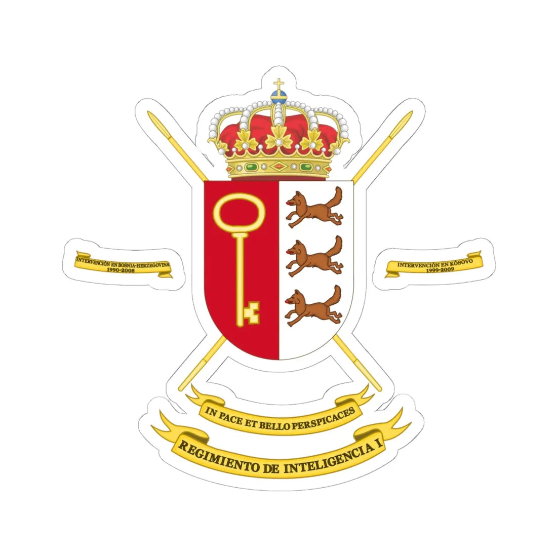 Coat of Arms of the Spanish Army 1st Intelligence Regiment (Spain) (Coat of Arms) STICKER Vinyl Kiss-Cut Decal 6 Inch White - The Sticker Space