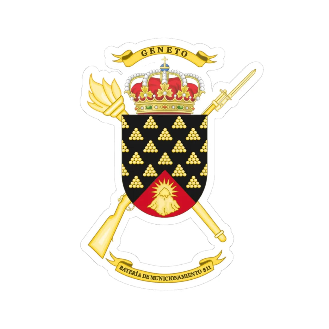Coat of Arms of the Spanish Army 811th Munitions Battery (Spain) (Coat of Arms) STICKER Vinyl Kiss-Cut Decal 3 Inch White - The Sticker Space