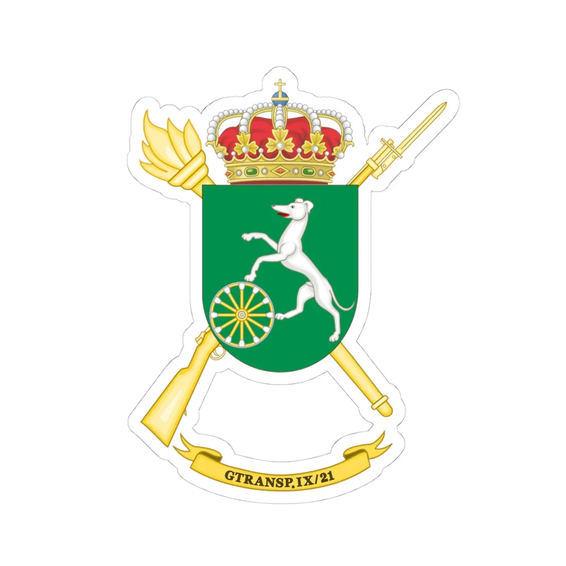Coat of Arms of the Spanish Army 9th-21Transport Group (Spain) (Coat of Arms) STICKER Vinyl Kiss-Cut Decal 4 Inch White - The Sticker Space