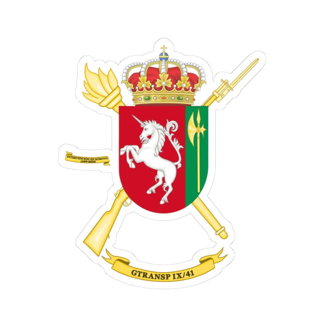 Coat of Arms of the Spanish Army 9th-41Transport Group (Spain) (Coat of Arms) STICKER Vinyl Kiss-Cut Decal 3 Inch White - The Sticker Space