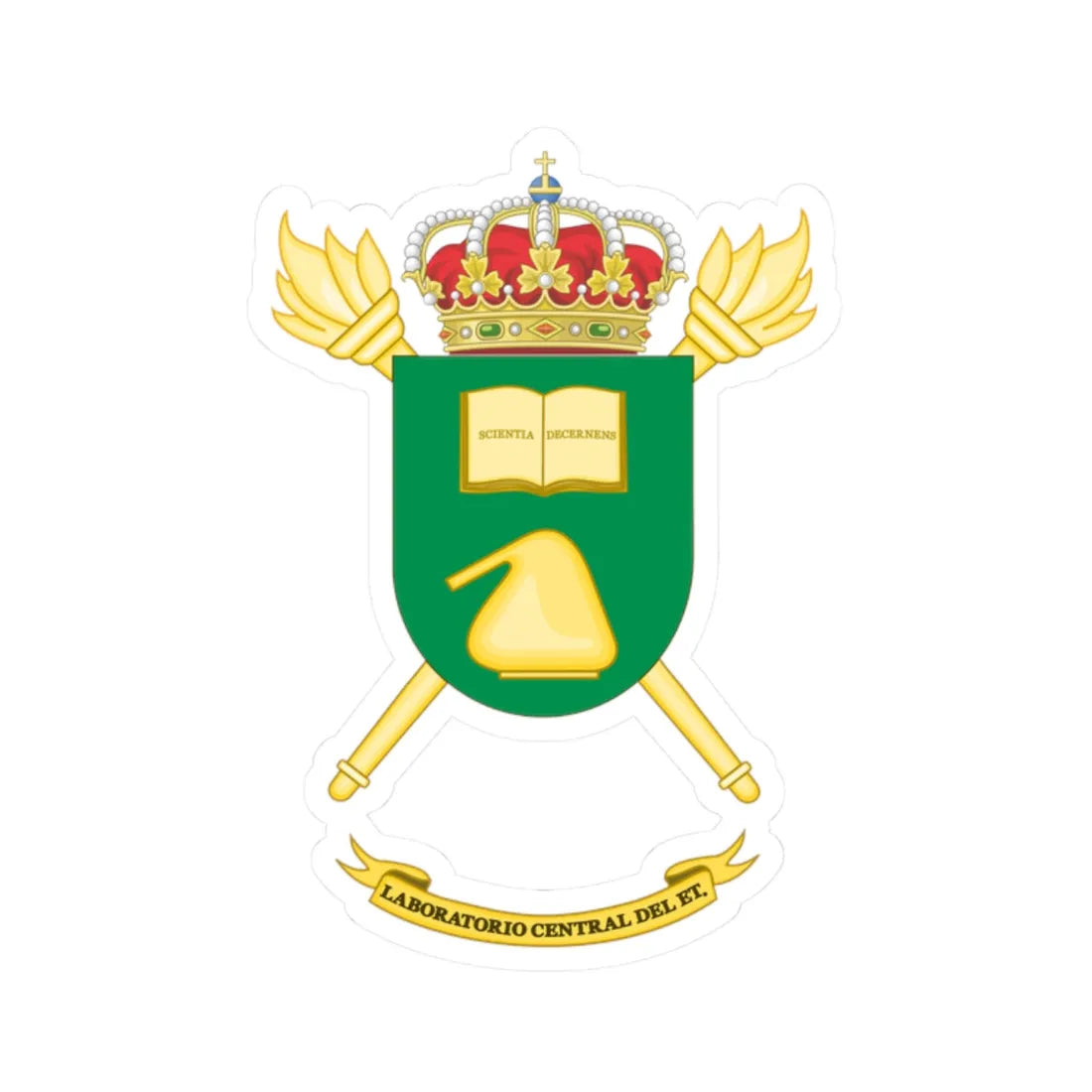 Coat of Arms of the Spanish Army Central Laboratory (Spain) (Coat of Arms) STICKER Vinyl Kiss-Cut Decal 2 Inch White - The Sticker Space