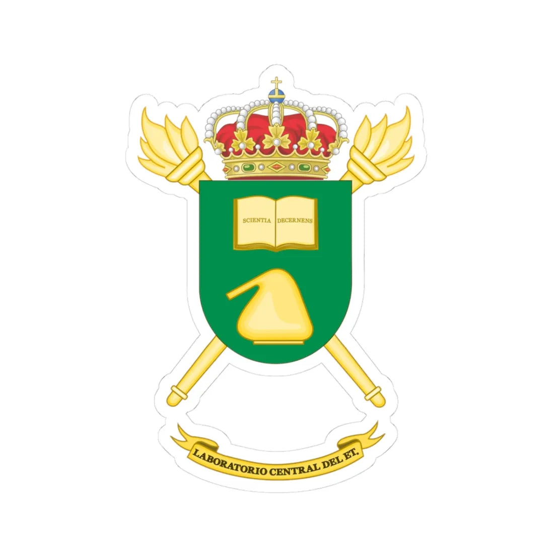 Coat of Arms of the Spanish Army Central Laboratory (Spain) (Coat of Arms) STICKER Vinyl Kiss-Cut Decal 3 Inch White - The Sticker Space