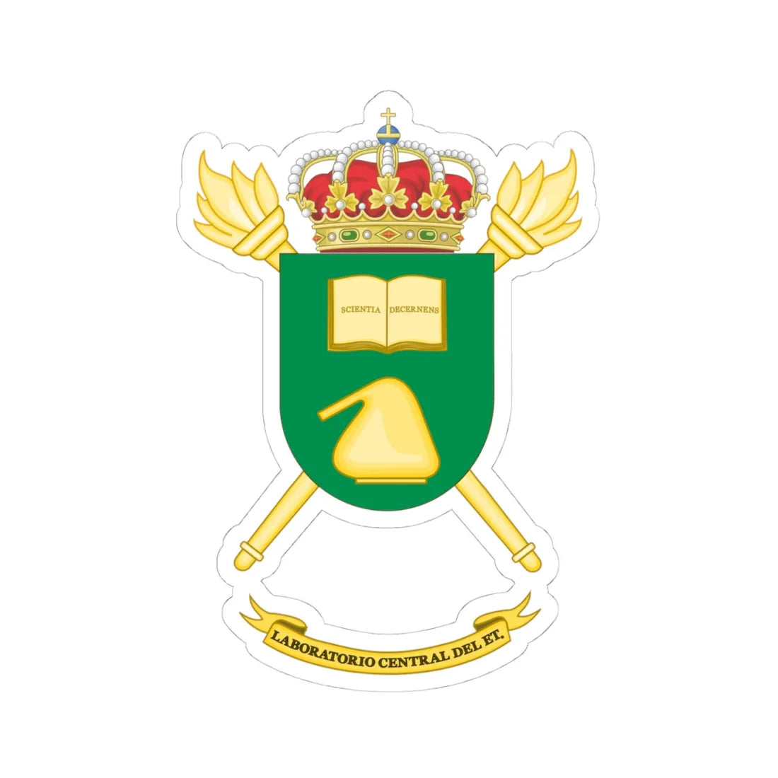 Coat of Arms of the Spanish Army Central Laboratory (Spain) (Coat of Arms) STICKER Vinyl Kiss-Cut Decal 4 Inch White - The Sticker Space