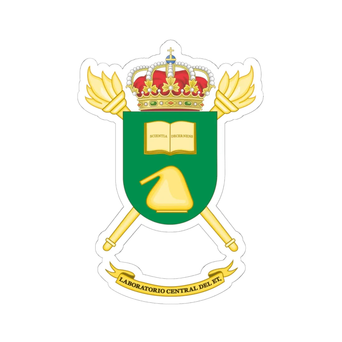 Coat of Arms of the Spanish Army Central Laboratory (Spain) (Coat of Arms) STICKER Vinyl Kiss-Cut Decal 6 Inch White - The Sticker Space