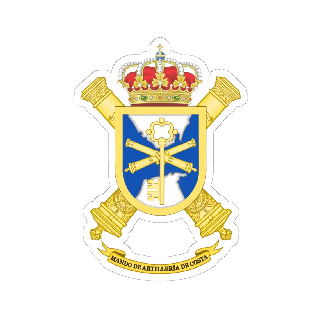 Coat of Arms of the Spanish Army Coastal Artillery Command (Spain) (Coat of Arms) STICKER Vinyl Kiss-Cut Decal 6 Inch White - The Sticker Space
