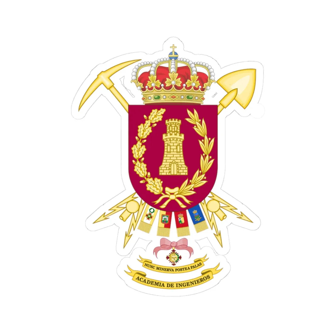 Coat of Arms of the Spanish Army Engineering Academy (Spain) (Coat of Arms) STICKER Vinyl Kiss-Cut Decal 3 Inch White - The Sticker Space