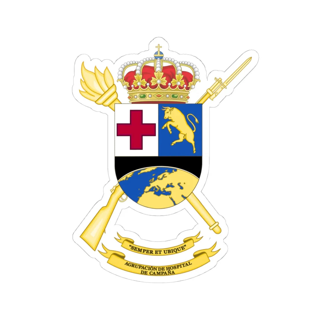 Coat of Arms of the Spanish Army Field Hospital Group (Spain) (Coat of Arms) STICKER Vinyl Kiss-Cut Decal 4 Inch White - The Sticker Space