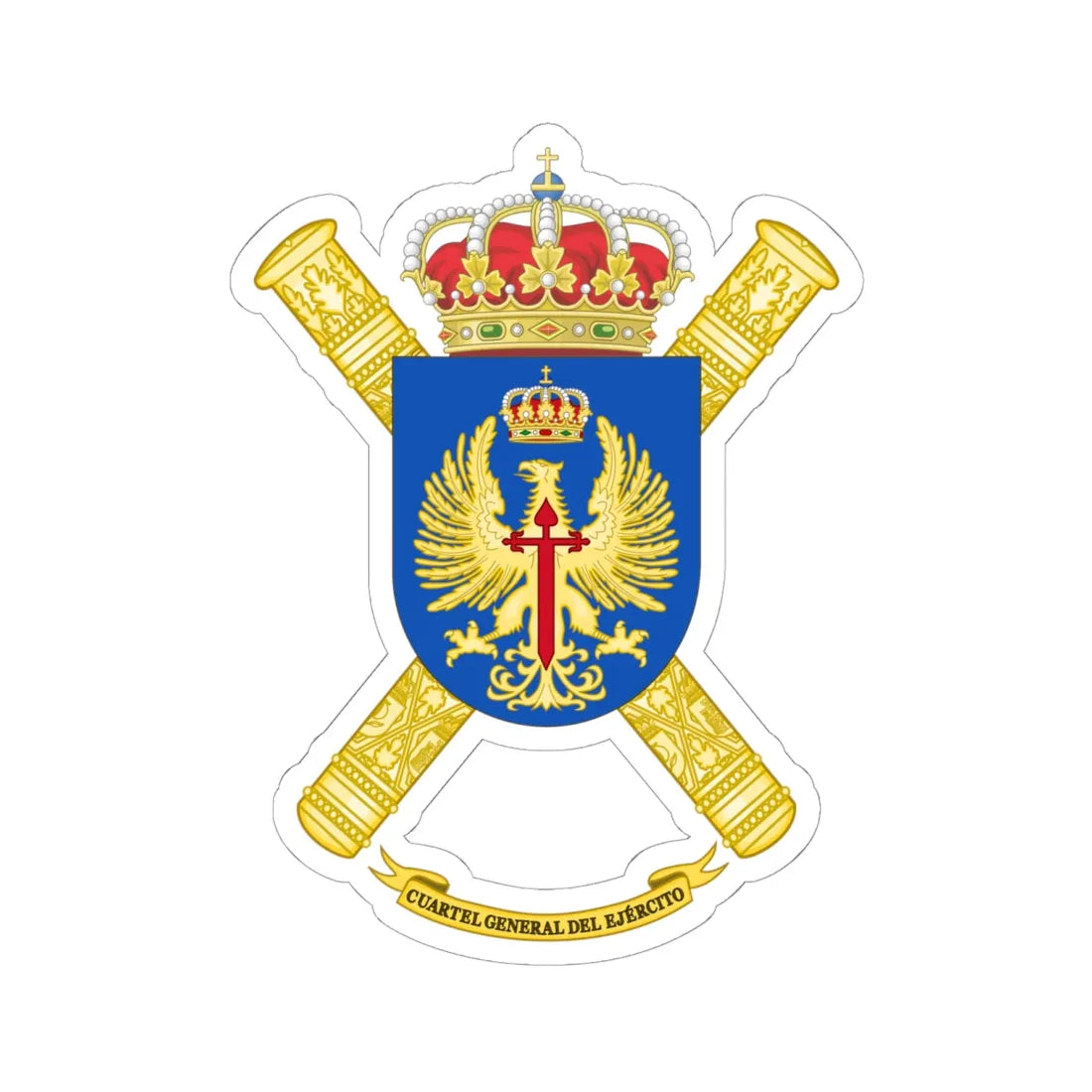 Coat of Arms of the Spanish Army Headquarter (Spain) (Coat of Arms) STICKER Vinyl Kiss-Cut Decal 6 Inch White - The Sticker Space