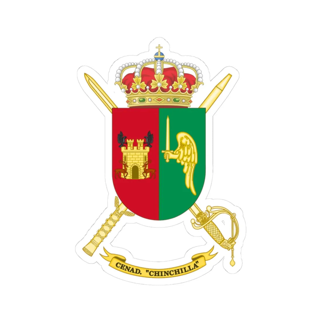 Coat of Arms of the Spanish Army National Training Center Chinchilla (Spain) (Coat of Arms) STICKER Vinyl Kiss-Cut Decal 3 Inch White - The Sticker Space