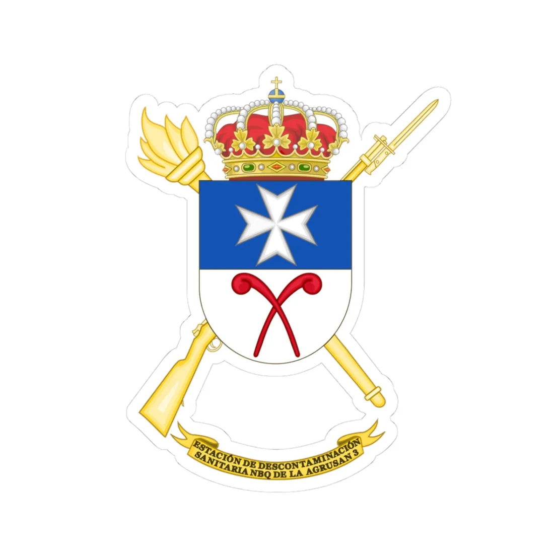 Coat of Arms of the Spanish Army NBC Decontamination Sanitary Station (Spain) (Coat of Arms) STICKER Vinyl Kiss-Cut Decal 3 Inch White - The Sticker Space