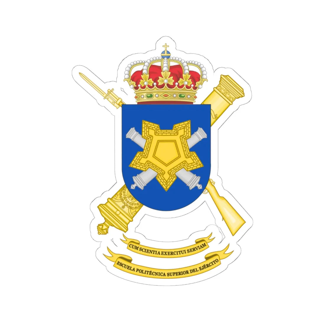 Coat of Arms of the Spanish Army Polytechnic School (Spain) (Coat of Arms) STICKER Vinyl Kiss-Cut Decal 6 Inch White - The Sticker Space